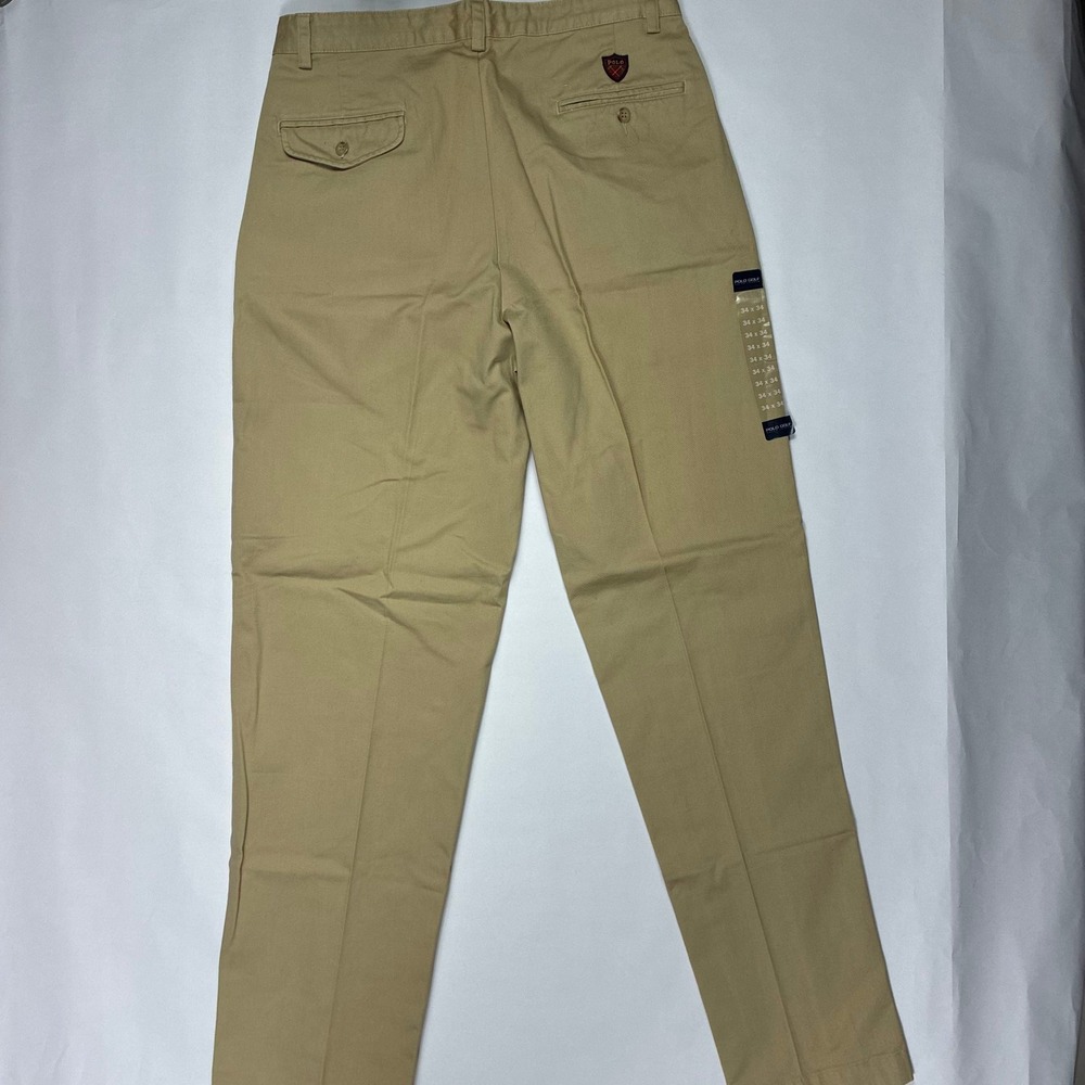 Polo Golf Ralph Lauren Mens Pleated Chino Pants Tan Khaki Cotton 34x34 - Picture 2 of 13